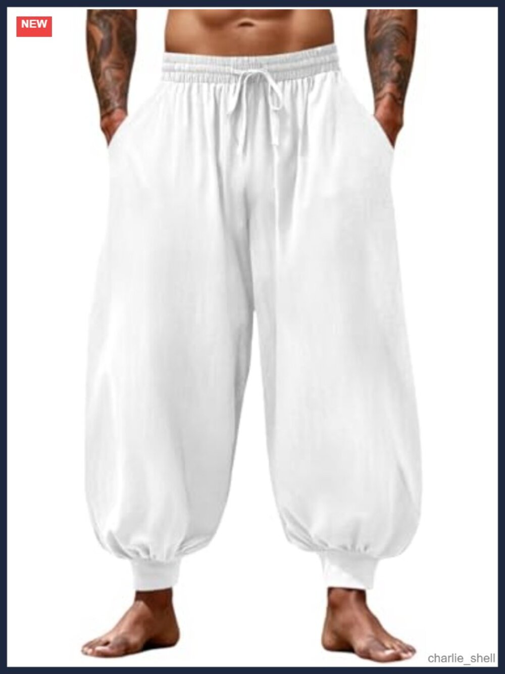 Men's Cotton Harem Pants Baggy Loose Fit Drawstring Yoga Beach Trousers